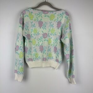 Vintage Snapdragon Floral Pastel Boatneck Sweater, Size Small
